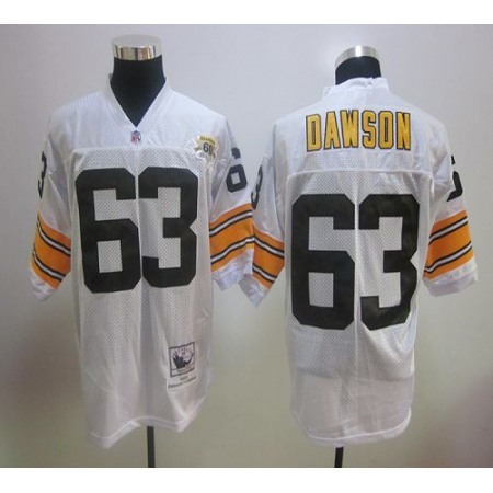 60TH Mitchell And Ness Steelers #63 Dermontti Dawson White Stitched NFL Jersey