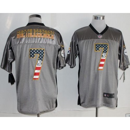 Nike Steelers #7 Ben Roethlisberger Grey Men's Stitched NFL Elite USA Flag Fashion Jersey