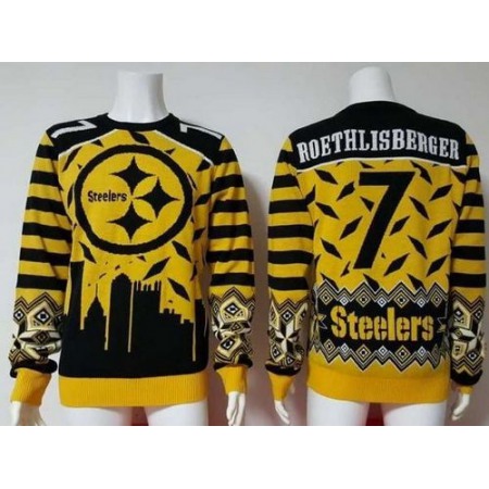 Nike Steelers #7 Ben Roethlisberger Yellow/Black Men's Ugly Sweater