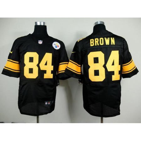 Nike Steelers #84 Antonio Brown Black(Gold No.) Men's Stitched NFL Elite Jersey
