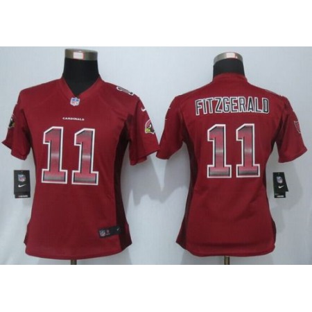 Nike Cardinals #11 Larry Fitzgerald Red Team Color Women's Stitched NFL Elite Strobe Jersey