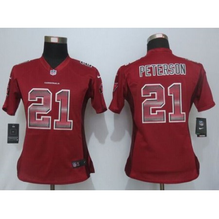 Nike Cardinals #21 Patrick Peterson Red Team Color Women's Stitched NFL Elite Strobe Jersey