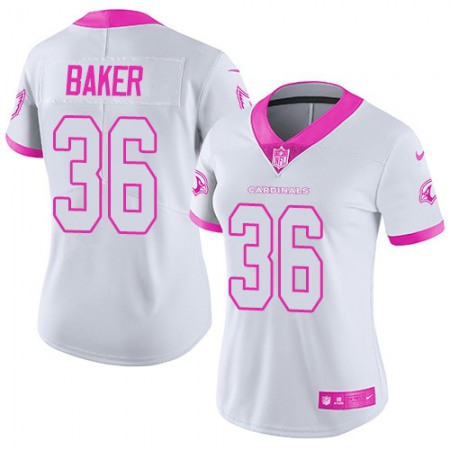Nike Cardinals #36 Budda Baker White/Pink Women's Stitched NFL Limited Rush Fashion Jersey