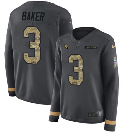 Nike Cardinals #3 Budda Baker Anthracite Salute to Service Women's Stitched NFL Limited Therma Long Sleeve Jersey