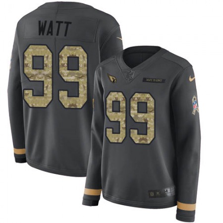 Nike Cardinals #99 J.J. Watt Anthracite Salute to Service Women's Stitched NFL Limited Therma Long Sleeve Jersey