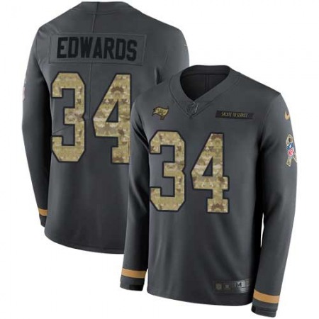 Nike Buccaneers #34 Mike Edwards Anthracite Salute to Service Youth Stitched NFL Limited Therma Long Sleeve Jersey