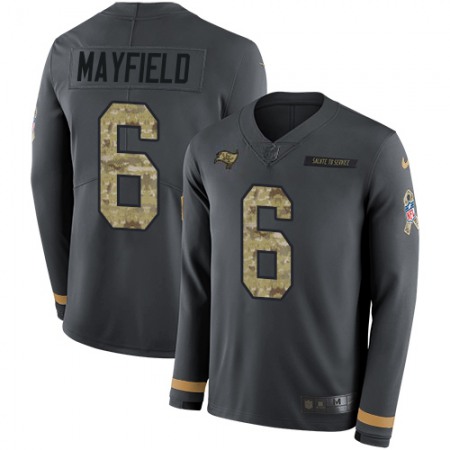 Nike Buccaneers #6 Baker Mayfield Anthracite Salute to Service Youth Stitched NFL Limited Therma Long Sleeve Jersey