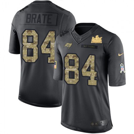 Nike Buccaneers #84 Cameron Brate Black Youth Super Bowl LV Champions Patch Stitched NFL Limited 2016 Salute to Service Jersey