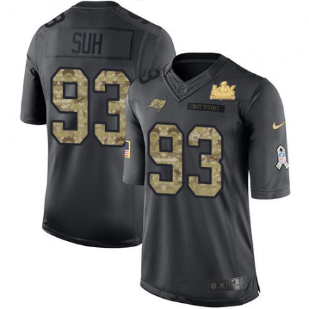 Nike Buccaneers #93 Ndamukong Suh Black Youth Super Bowl LV Champions Patch Stitched NFL Limited 2016 Salute to Service Jersey