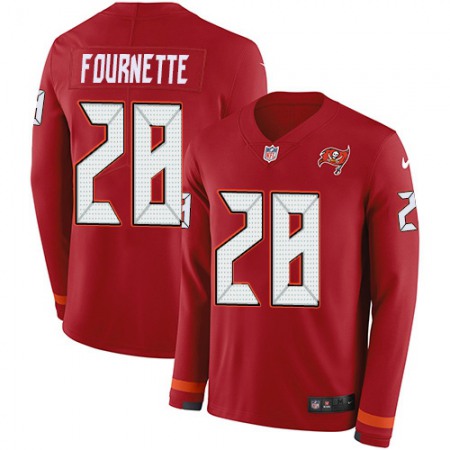 Tampa Bay Buccaneers #28 Leonard Fournette Red Team Color Youth Stitched NFL Limited Therma Long Sleeve Jersey