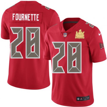 Tampa Bay Buccaneers #28 Leonard Fournette Red Youth Super Bowl LV Champions Stitched NFL Limited Rush Jersey