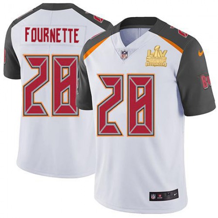 Tampa Bay Buccaneers #28 Leonard Fournette White Youth Super Bowl LV Champions Patch Stitched NFL Vapor Untouchable Limited Jersey