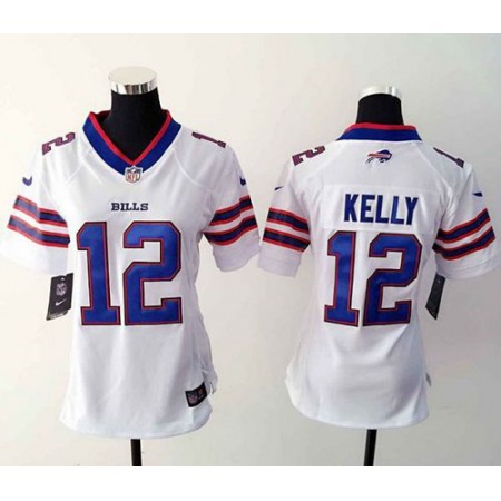 Nike Bills #12 Jim Kelly White Women's Stitched NFL Elite Jersey
