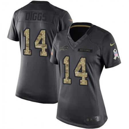 Nike Bills #14 Stefon Diggs Black Women's Stitched NFL Limited 2016 Salute to Service Jersey