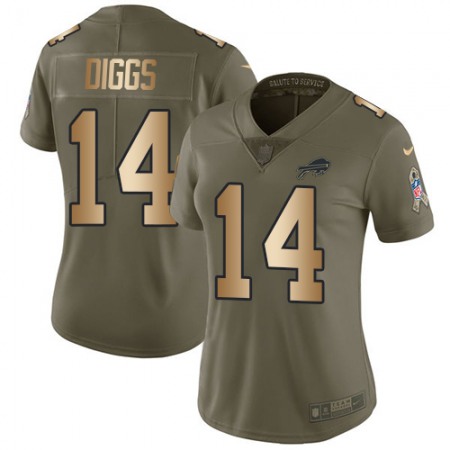Nike Bills #14 Stefon Diggs Olive/Gold Women's Stitched NFL Limited 2017 Salute To Service Jersey