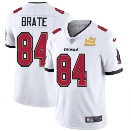 Tampa Bay Buccaneers #84 Cameron Brate Youth Super Bowl LV Champions Patch Nike White Vapor Limited Jersey