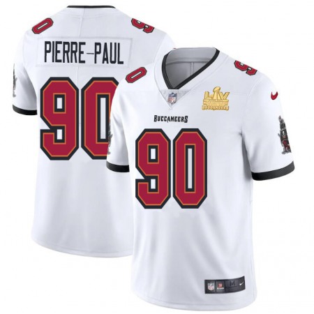 Tampa Bay Buccaneers #90 Jason Pierre-Paul Youth Super Bowl LV Champions Patch Nike White Vapor Limited Jersey