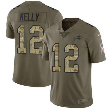 Nike Bills #12 Jim Kelly Olive/Camo Youth Stitched NFL Limited 2017 Salute to Service Jersey