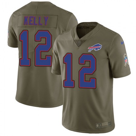 Nike Bills #12 Jim Kelly Olive Youth Stitched NFL Limited 2017 Salute to Service Jersey