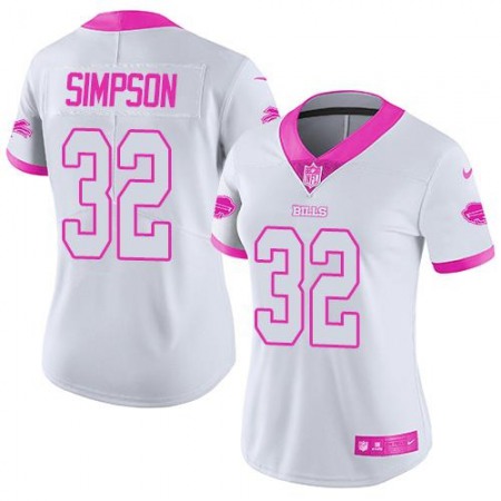Nike Bills #32 O. J. Simpson White/Pink Women's Stitched NFL Limited Rush Fashion Jersey