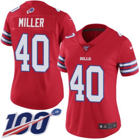Nike Bills #40 Von Miller Red Women's Stitched NFL Limited Rush 100th Season Jersey