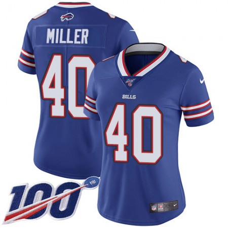 Nike Bills #40 Von Miller Royal Blue Team Color Women's Stitched NFL 100th Season Vapor Untouchable Limited Jersey