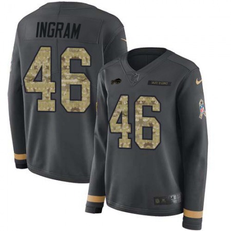 Nike Bills #46 Ja'Marcus Ingram Anthracite Salute to Service Women's Stitched NFL Limited Therma Long Sleeve Jersey