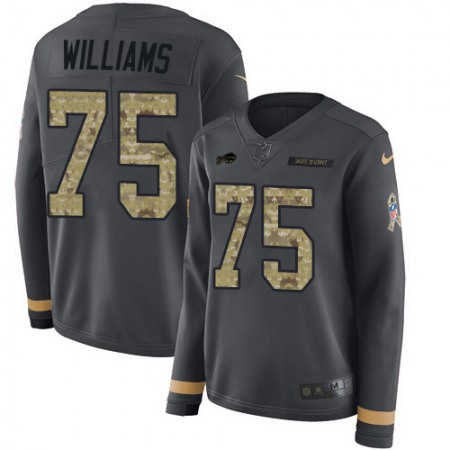 Nike Bills #75 Daryl Williams Anthracite Salute to Service Women's Stitched NFL Limited Therma Long Sleeve Jersey