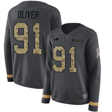Nike Bills #91 Ed Oliver Anthracite Salute to Service Women's Stitched NFL Limited Therma Long Sleeve Jersey