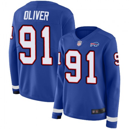 Nike Bills #91 Ed Oliver Royal Blue Team Color Women's Stitched NFL Limited Therma Long Sleeve Jersey