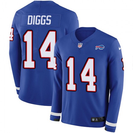 Nike Bills #14 Stefon Diggs Royal Blue Team Color Youth Stitched NFL Limited Therma Long Sleeve Jersey