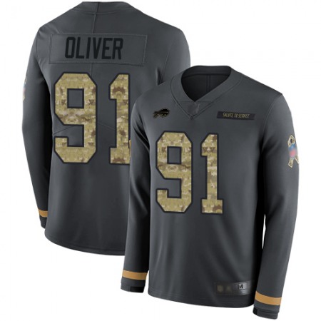 Nike Bills #91 Ed Oliver Anthracite Salute to Service Youth Stitched NFL Limited Therma Long Sleeve Jersey