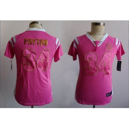 Nike Bears #34 Walter Payton Pink Women's Stitched NFL Elite Draft Him Shimmer Jersey