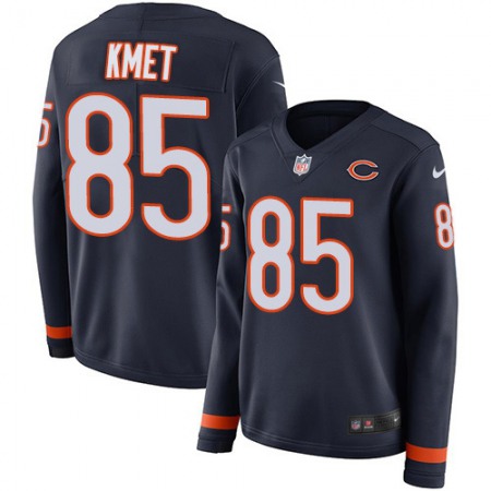Nike Bears #85 Cole Kmet Navy Blue Team Color Women's Stitched NFL Limited Therma Long Sleeve Jersey