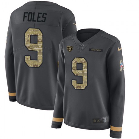 Nike Bears #9 Nick Foles Anthracite Salute to Service Women's Stitched NFL Limited Therma Long Sleeve Jersey