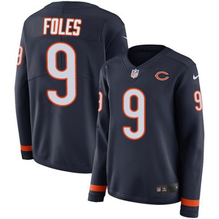 Nike Bears #9 Nick Foles Navy Blue Team Color Women's Stitched NFL Limited Therma Long Sleeve Jersey