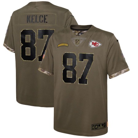 Kansas City Chiefs #87 Travis Kelce Nike Youth 2022 Salute To Service Limited Jersey - Olive