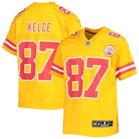 Kansas City Chiefs #87 Travis Kelce Nike Youth Gold Inverted Team Game Jersey