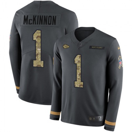 Nike Chiefs #1 Jerick McKinnon Anthracite Salute to Service Youth Stitched NFL Limited Therma Long Sleeve Jersey