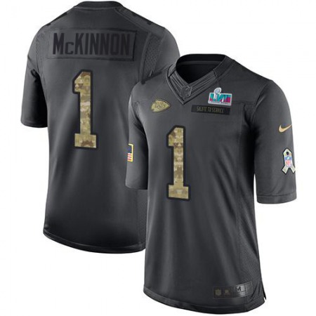 Nike Chiefs #1 Jerick McKinnon Black Super Bowl LVII Patch Youth Stitched NFL Limited 2016 Salute to Service Jersey