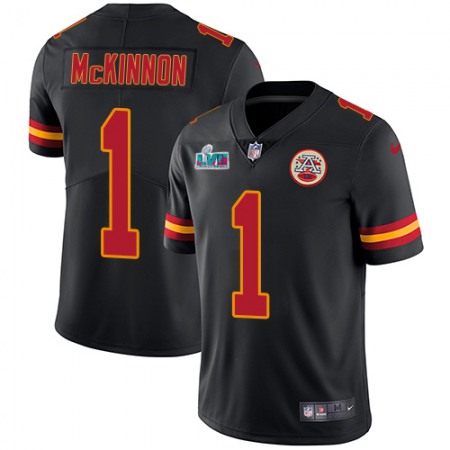 Nike Chiefs #1 Jerick McKinnon Black Super Bowl LVII Patch Youth Stitched NFL Limited Rush Jersey
