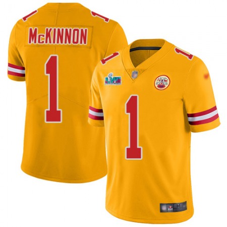 Nike Chiefs #1 Jerick McKinnon Gold Super Bowl LVII Patch Youth Stitched NFL Limited Inverted Legend Jersey