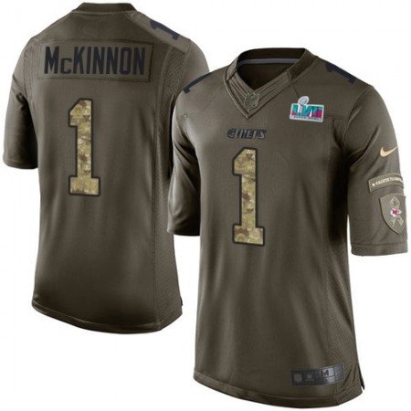 Nike Chiefs #1 Jerick McKinnon Green Super Bowl LVII Patch Youth Stitched NFL Limited 2015 Salute to Service Jersey