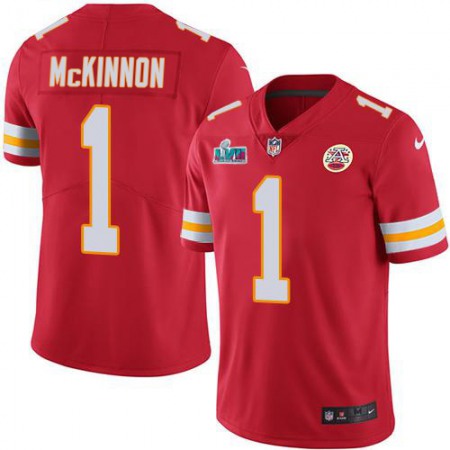 Nike Chiefs #1 Jerick McKinnon Red Team Color Super Bowl LVII Patch Youth Stitched NFL Vapor Untouchable Limited Jersey