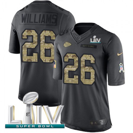 Nike Chiefs #26 Damien Williams Black Super Bowl LIV 2020 Youth Stitched NFL Limited 2016 Salute to Service Jersey