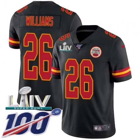 Nike Chiefs #26 Damien Williams Black Super Bowl LIV 2020 Youth Stitched NFL Limited Rush 100th Season Jersey