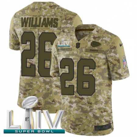 Nike Chiefs #26 Damien Williams Camo Super Bowl LIV 2020 Youth Stitched NFL Limited 2018 Salute To Service Jersey