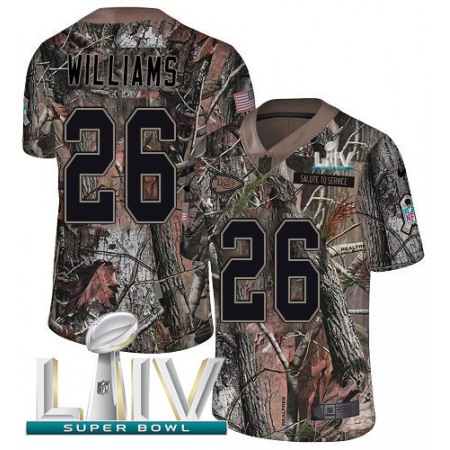 Nike Chiefs #26 Damien Williams Camo Super Bowl LIV 2020 Youth Stitched NFL Limited Rush Realtree Jersey