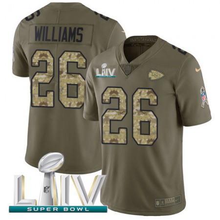 Nike Chiefs #26 Damien Williams Olive/Camo Super Bowl LIV 2020 Youth Stitched NFL Limited 2017 Salute To Service Jersey