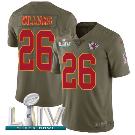 Nike Chiefs #26 Damien Williams Olive Super Bowl LIV 2020 Youth Stitched NFL Limited 2017 Salute To Service Jersey